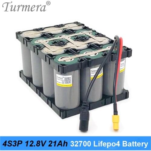 Turmera 32700 Lifepo4 Battery Pack 4S3P 12.8V 21Ah with 4S 40A Balanced BMS for Electric Boat and Uninterrupted Power Supply 12V