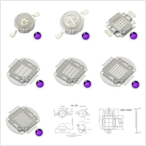 UV Purple High Power LED Bulbs Ultra Violet Chips 360nm 365nm 370nm 380nm 390nm 395nm 400nm 405nm 1W 3W 5W 10W 20W 30W 50W 100W