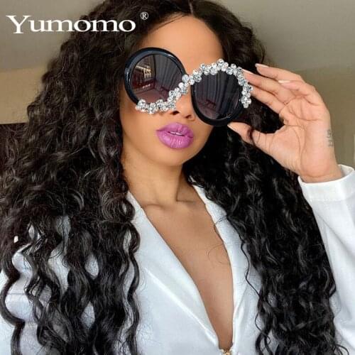 Exaggerated Round Sunglasses For Women Large Diamond Mirror Personality Punk Female Oversize Frame Eyewear Rhinestone UV400