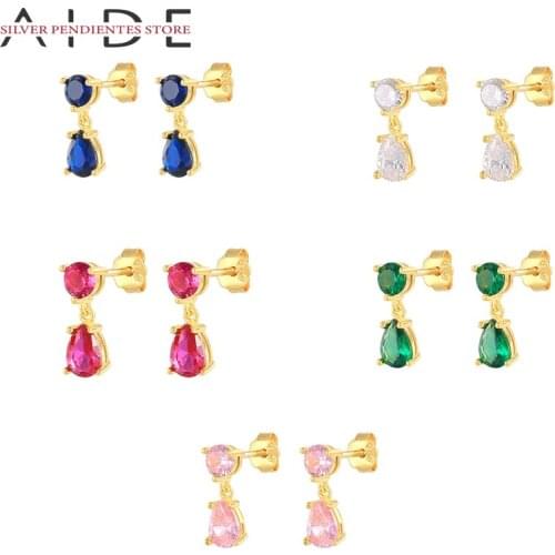 AIDE Creative Small Water Drop Earrings Womens Simple Green 925 Sliver Blue Pink Stud Earrings Earring Jewelry Aretes De Mujer