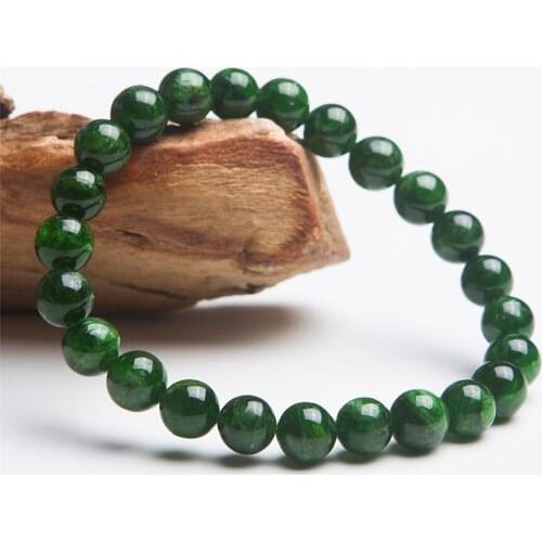7mm Genuine Natural Diopside Gemstone Green Chrome Round Crystal Bead Stretch Bracelets For Women