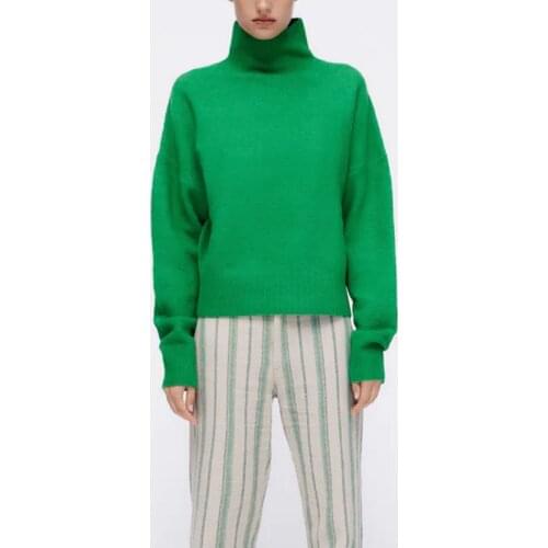 BM UR HM ZA Womens 2021 early autumn new fashion all-match solid color half-high collar long-sleeved retro casual sweater