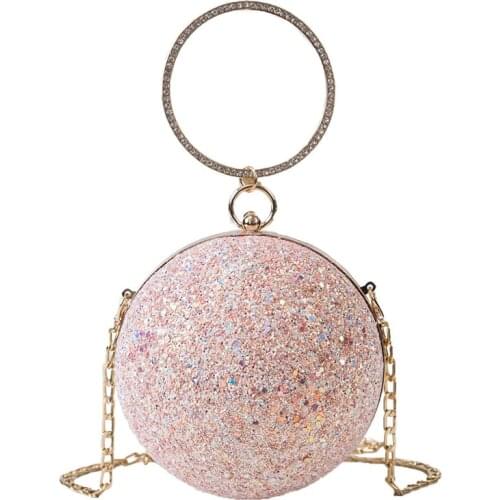 2020 Women Evening Day Clutch Colorful Crystal Diamonds Round Ball Shaped Clutches Lady Handbag Wedding Purse Chain Shoulder Bag