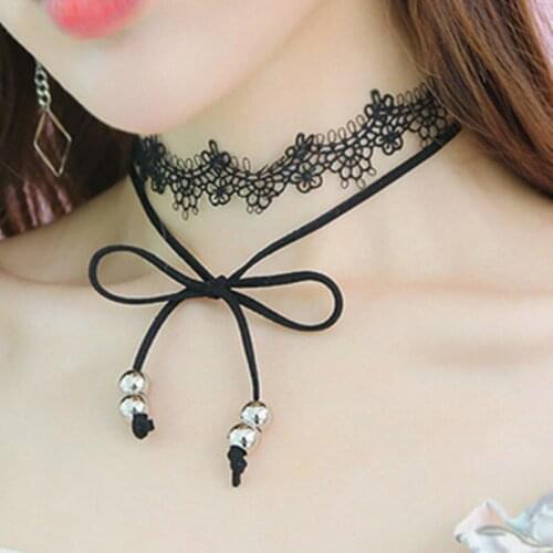 2020 Fashion Hollow Out Wave Lace Choker Necklaces Women Black Bowknot Chokers Fashion Jewelry Wholesale Female Gift