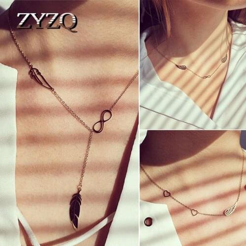 ZYZQ New 8 Word Necklace Simple Love Wings Pendant Necklace Sweater Chain Fashion Party Jewelry