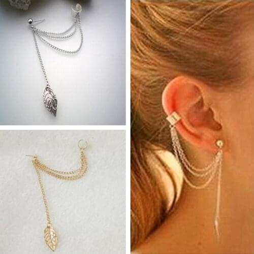 Shamir 1 PCS/Set The Leaf Chain Ear clip To Restore Ancient Ways Punk ear Cuff Puncture Clamp Woman Cartilage Clip Earrings