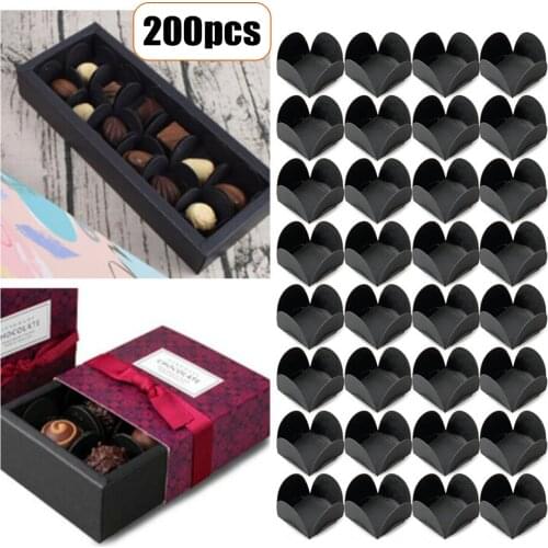 200Pcs Chocolate Stand Dessert Packaging Black Paper Lining Material Chocolate Packaging Tray Gift Tea Party