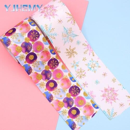 3” 5 Yards Christmas snowflake Grosgrain Ribbon DIY Handmade Children Bow Wedding Decoration Gift Packaging Materials