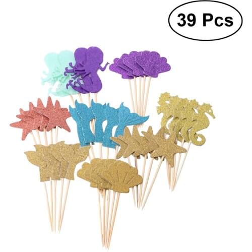 39PCS Star Attractive Cupcake Mermaid Decorative Topper Wrappers Decor Mermaid Cupcake Topper for Birthday Party Mermaid Party