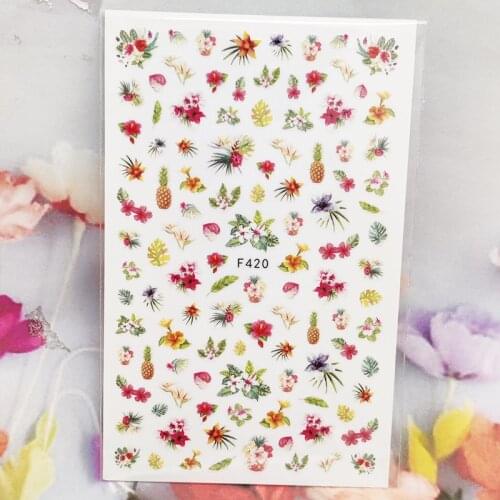3D Stickers for Nails Flowers Grass Pineapple Nail Foil Sliders Fashion Manicure Sticker Cute Cartoons Nail Art Decoration
