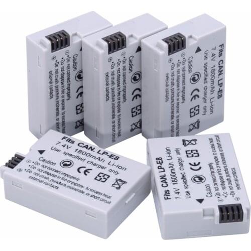 5Pcs Probty LP-E8 LPE8 LPE8 Camera Batteries AKKU Pack For Canon 550D 600D 650D 700D X4 X5 X6i X7i T2i T3i T4i T5i DSLR Camera