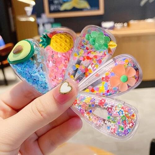 5Pcs High Quality Cute Kids Girls Sequins Hairpin Set Colorful Cartoon Flower Fruits Hair Clip Ornament Hair Accessories Gifts