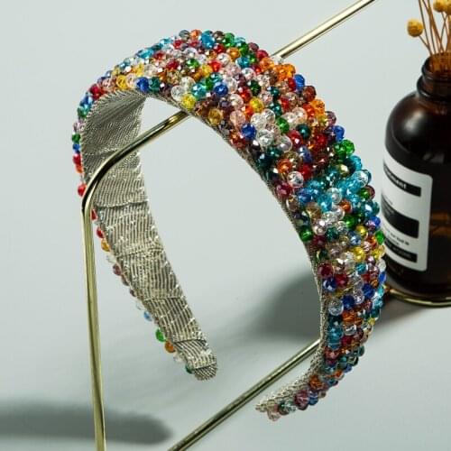 Baroque Fashion Temperament Wide-brimmed Color Crystal Hair Band For Women Prom Catwalk Street Hair Headbands Accessories
