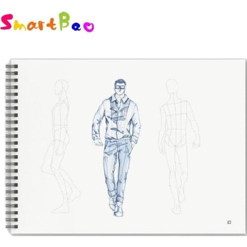 A4 Men Fashion Sketchbook Design School Notebook Male Body Outline Template Drawing Pad Block, Double-sided 50 Sheets Paper