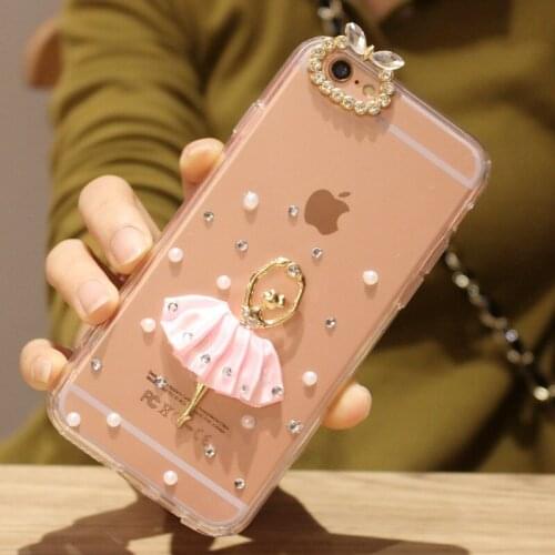 LaMaDiaa Bling Diamond Rhinestone and Pearl Ballet Girl Phone Case for iPhone XR Xs 11 12 Pro Max 6 6s 7 8 plus Back Cover