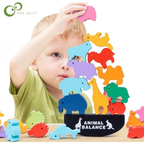 Montessori Wooden Animal Balance Blocks Board Games Toy Dinosaur Educational Stacking High Building Block Wood Toys Gifts YJN