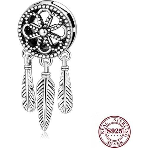Real 925 Sterling Silver Dreamcatcher Beads Clips Fit Original Reflexions Bracelet Jewelry DIY Making
