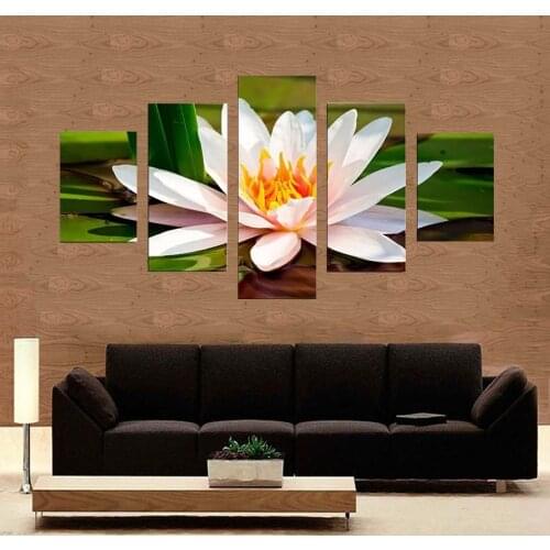 5 Pieces Wall Art Canvas Painting White flowers Poster Modern Abstract Nordic Home Decorative Living Room Framework Modular