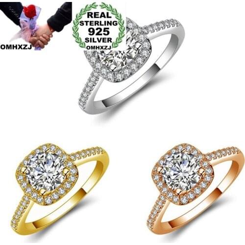 OMHXZJ Wholesale European Fashion Woman Man Party Wedding Gift AAA Zircon 925 Sterling Silver 18KT Rose Yellow Gold Ring RR379