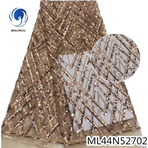 Beautifical Gold Sequins Lace Fashion African Lace French Mesh Fabric for Wedding Dress 5 Yards ML44N527
