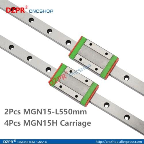 MGN15 550mm 2Pcs 21.65 in Miniature Linear Rail 4Pcs MGN15H Carriage Block for 3D Printer CNC Machine CNC Parts