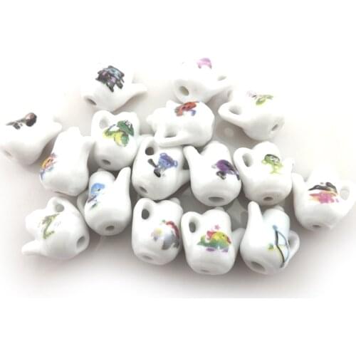Fashion chinese style teapot ceramic charms for jewelry, cartoon animals printed ceramic pendants 50pcs/lot