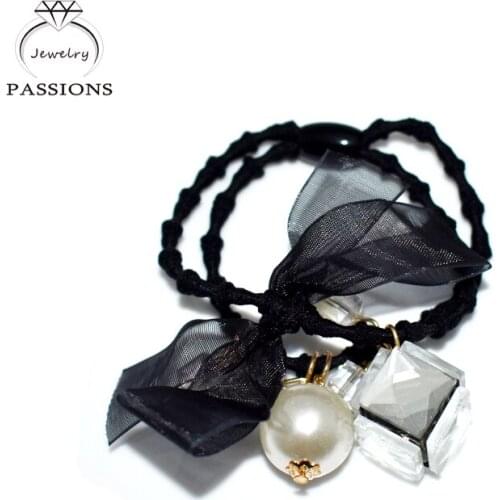 Fashion High Quality Lace Mesh Elastic Hair Bands Crystal Pearl Elastic Hair Ropes For Women&Girls Hair Accessories Jewelry Gift