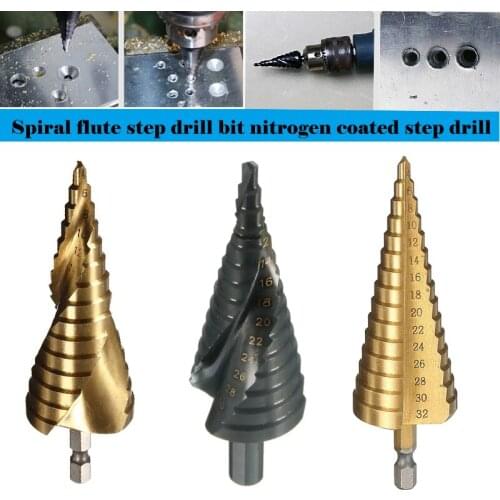 Pack of 3 High-speed Steel Step Drill Bits 4-32 Mm Spiral Flute Drill Bit Nitrogen-coated Step Drill Hexagonal Shank Hole Tool