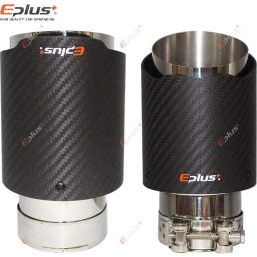 EPLUS Car Matte Carbon Fiber Muffler Tip Exhaust System Pipe Mufflers Nozzle Universal Straight Stainless Silver For Akrapovic