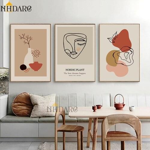 Wall Art Canvas Painting Brown Abstract Girl Flower Nordic Posters And Prints Wall Pictures For Living Room Home Decoration