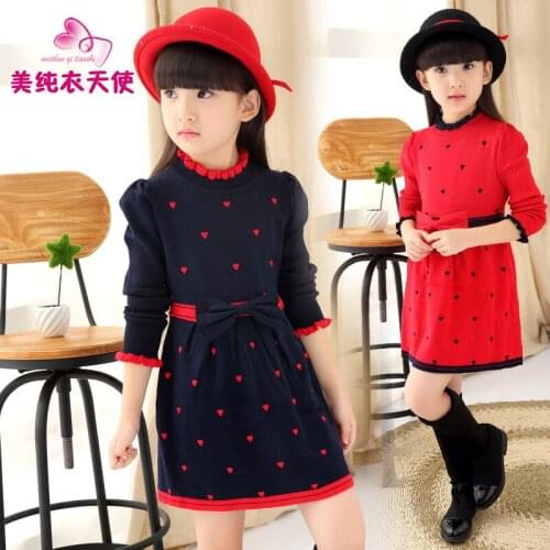 2017 New Kids Girls Slim Children Roundneck Knit Dress Hoodies Sweater Dress Girl Children