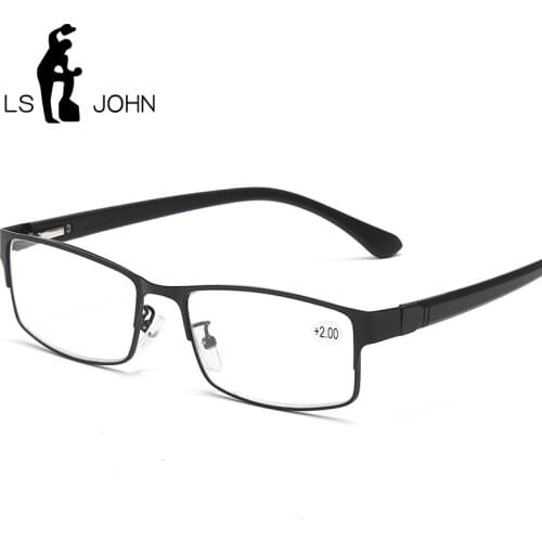 LS JOHN Full Frame Reading Glasses TR90 Presbyopic Eyewear Men Women Far sight Glasses UltraLight Black with strength +1.0to+4.0