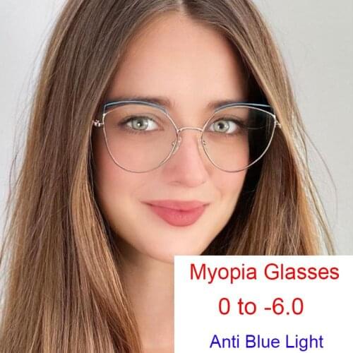 2021 Metal Rimmed Blue Light Filter Glasses Myopia Correction Eyewear Gamer Anti-Reflection Eyeglasses Female Grade Glasses Grau