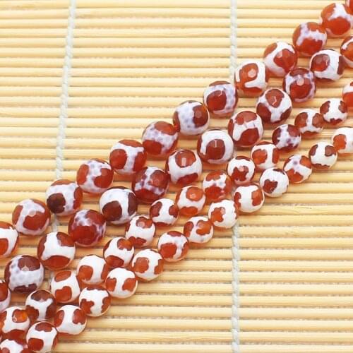 Wholesale Faceted Red Fire Agates With White Stripe Round Beads14.5"For DIYJewelry making! Mixed wholesale for all items
