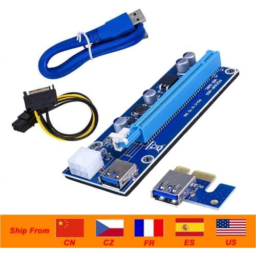 VER006C PCI-E Riser Card 006C PCIE 1X to 16X Extender 60CM USB 3.0 Cable SATA to 6Pin Power Cord for GPU Mining