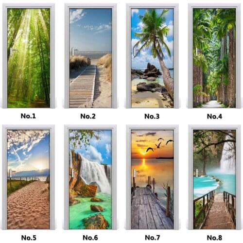 Popular Door Mural Door Wrap Beach Art Door Decal Poster Door Cover Wallpaper Home Decor Kitchen Wall Decor Wall Sticker