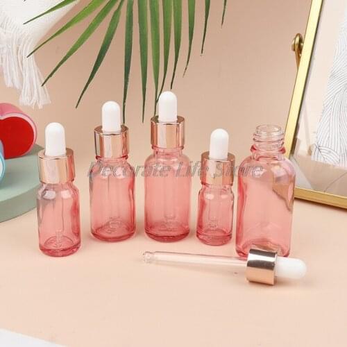 5Ml 10Ml 15Ml 20Ml 30Ml Rose Gold Cherry Blossom Pink Empty Glass Pipette Bottles For Essential Oils Perfume