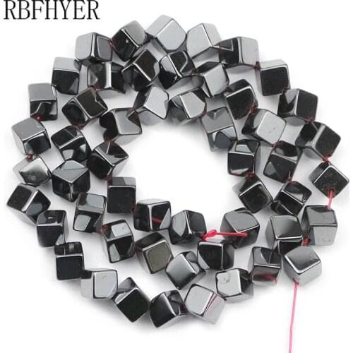 RBFHYER Black Diagonal Cube Square4/6MM Natural Hematite Stone Loose Beads For Jewelry accessories Making Diy bracelets Findings