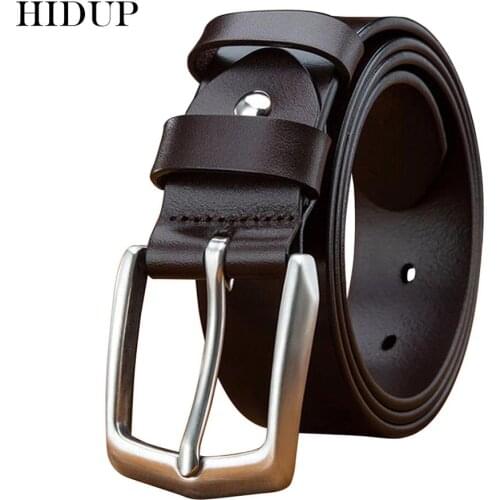 HIDUP Mens Top Quality Solid Cow Skin Genuine Leather Belts Cowhide Stainless Steel Buckle Jean Accessories Belt for Men NWJ611