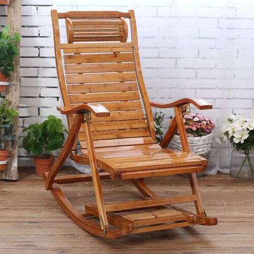 Folding recliner adult bamboo rocking chair household nap sandal chair elderly leisure easy chair solid wood backrest chair
