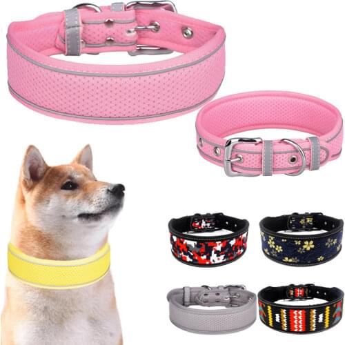 10 Colors Reflective Puppy Big Dog Collar with Buckle Adjustable Pet Collar for Small Medium Large Dogs Pitbull Leash Dog Chain