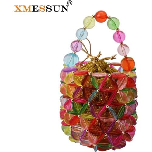 XMESSUN 2021 New Acrylic Bucket Handbag Summer Luxury Trend Brand Fashion Women Vintage Beaded Pearl Bag Totes Wholesale Ins K32
