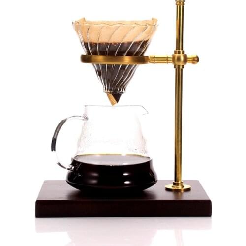 Pour-Over Coffee Dripper Rack with Wooden Bottom Copper Stand Best Cofee Maker Filters Shelf- Heavy-Duty - Adjustable Height
