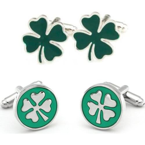10pairs/lot Four Leaf Clover Cufflink Green Enamel Clover Leaves Cuff Links Mens Jewelry Xmas Gift Wholesale