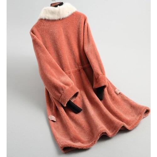 Clothes Real Coat Women 2020 Long Autumn Winter Jacket Fashion Mink Collar Korean 200% Wool Fur Coats KQN29226 KJ4522