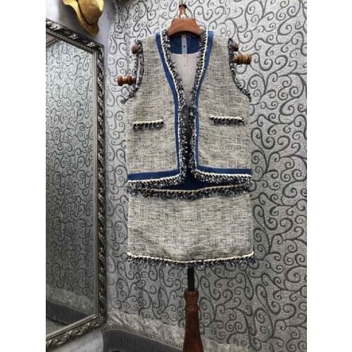 Tassel Wool Sets 2021 Autumn Winter Fashion 2 Piece Sets High Quality Women Pocket Deco Vest Wool Jacket+Mini Wool Skirts Set
