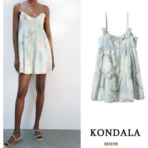 KONDALA Za Summer Tie Dye Sexy Party Dress Women Backless Drapped Mini Cami Dresses Sleeveless Stylish 2021 Mujer Vestidos