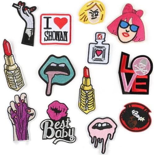 1pcs Lipstick patch Embroidered fabric characters lipstick perfume patches DIY fashion personality clothing bags and decorative