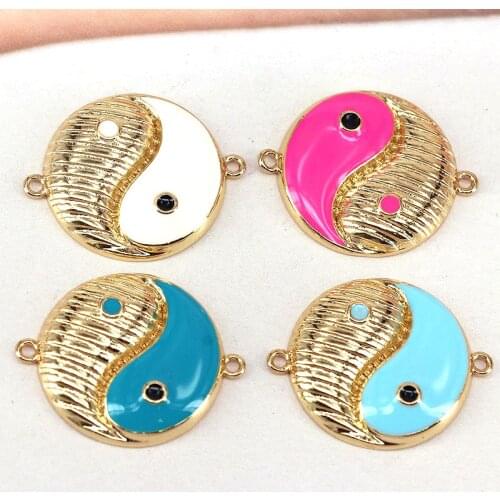 20Pcs Colorful Enamel Yin yang Round Shape Connector, Fashion Gold Filled Tai Ji Connector,Necklace Bracelet Religious Connector