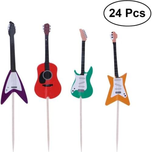 24pcs Guitar Musical Instrument Shape Cupcake Toppers Cupcake Decorating Tools for Party Supplies